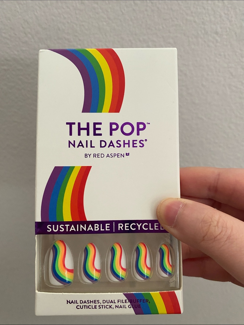 THE POP by Rainbow Nail Dashes - White Base with Rainbow Accent